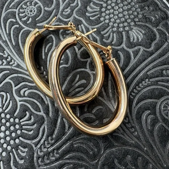 Stamped Bronze Milor Italy Oval Hoop Metal Hinge Post Back Pierced Earrings - Picture 4 of 7